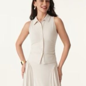 Collared Faux Button Placket Side Ruched Vest Top